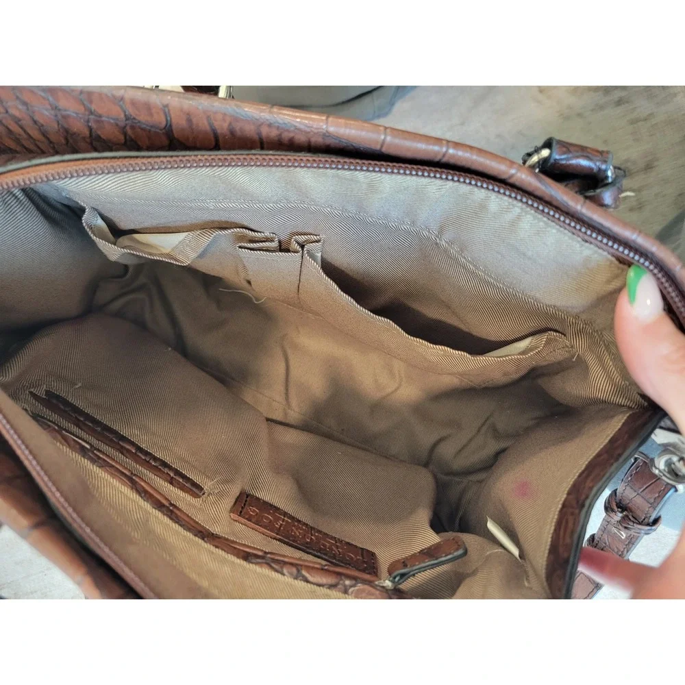 Vintage London Fog Croc Embossed Brown Faux Leather Handbag Shoulder Bag Purse‎